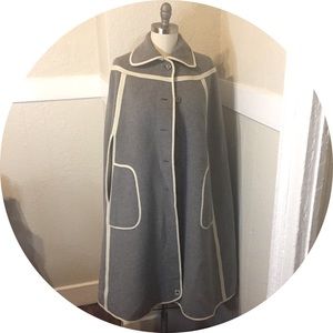 Reversible gray/cream wool cape-coat